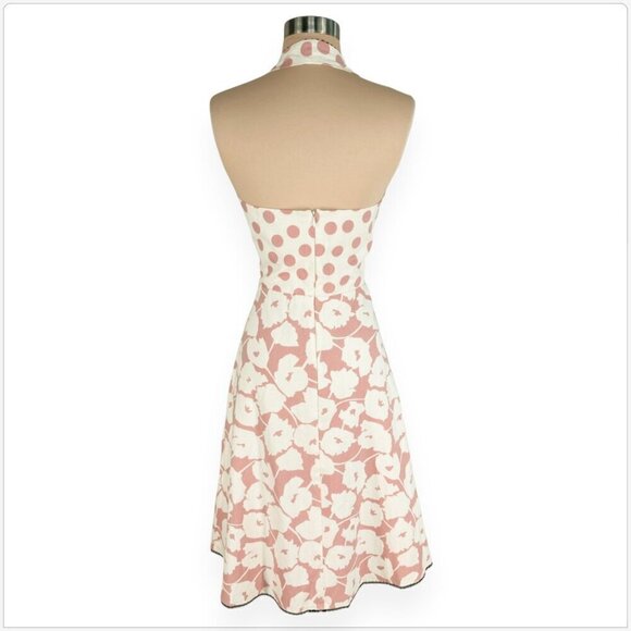 Corey Lynn Calter Ivory White Pink Polka Dot Floral Halter Dress Black Lace 8 - Picture 3 of 4